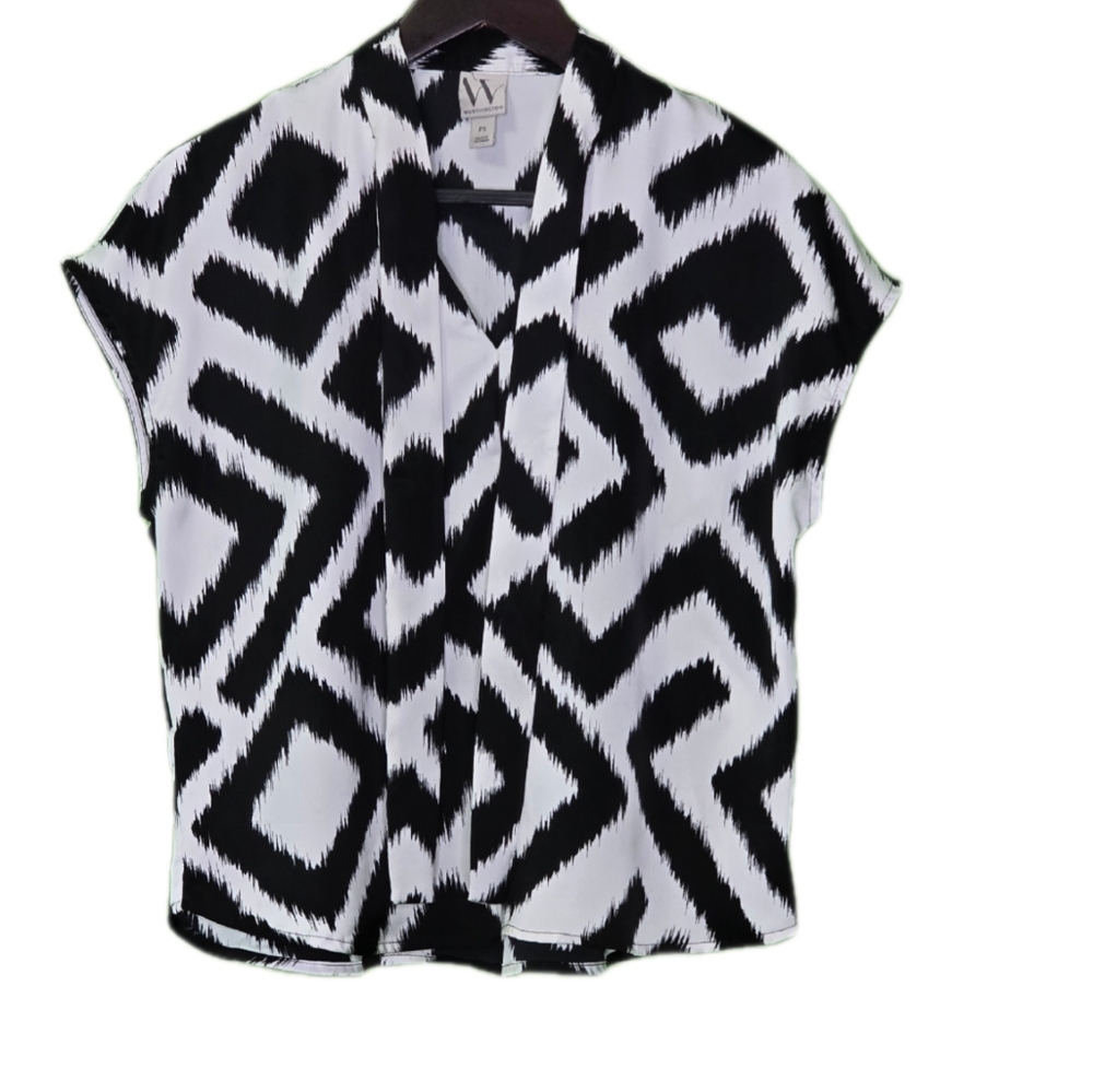 Worthington Women's Petite Black and White Patterned Top, PS